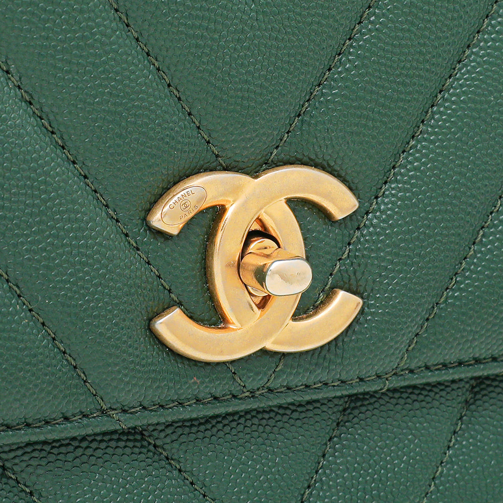 Chanel Olive Green Chevron Coco Handle Small Bag-Chanel-THE CLOSET