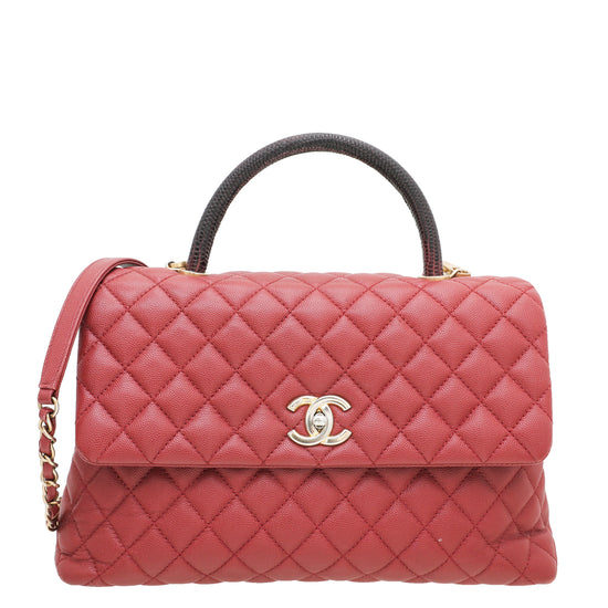 Chanel Red Coco Lizard Handle Bag