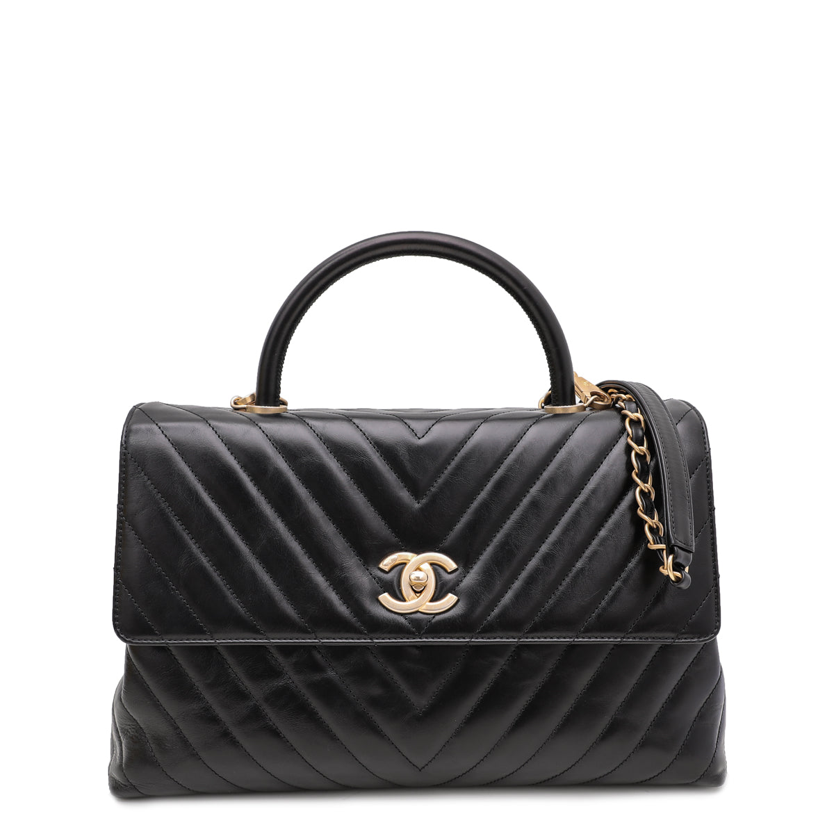Chanel Black Chevron Coco Handle Maxi Bag