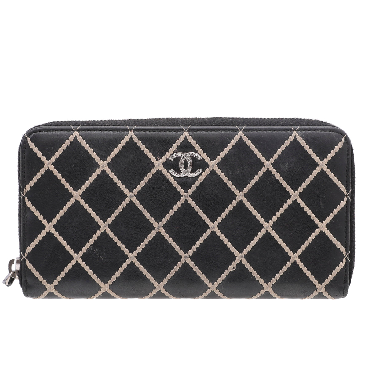 Chanel Black Coco Mark Wild Stitch Zip Around Wallet-Chanel-THE CLOSET
