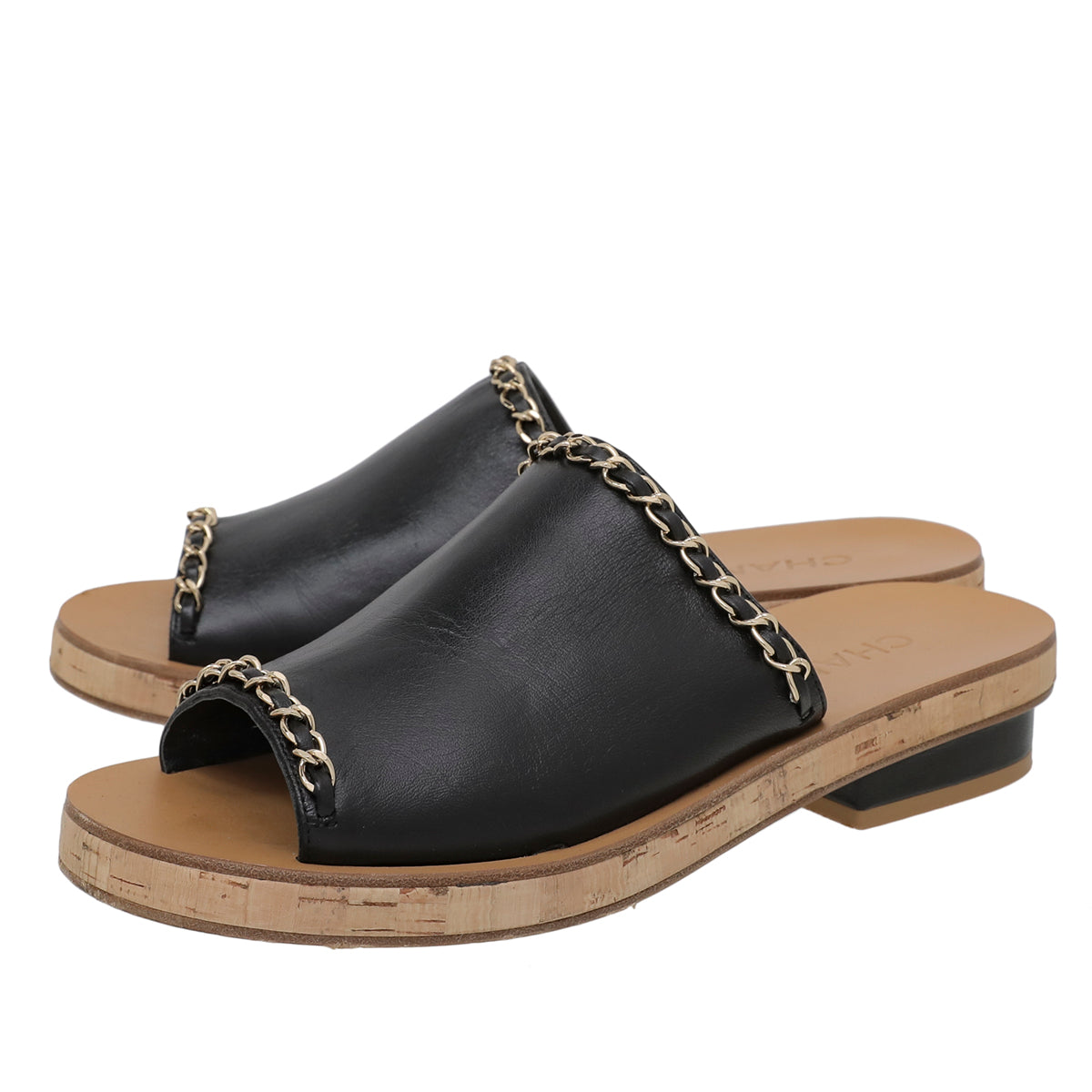 Chanel Black Cork Chain Mules 38-Chanel-THE CLOSET