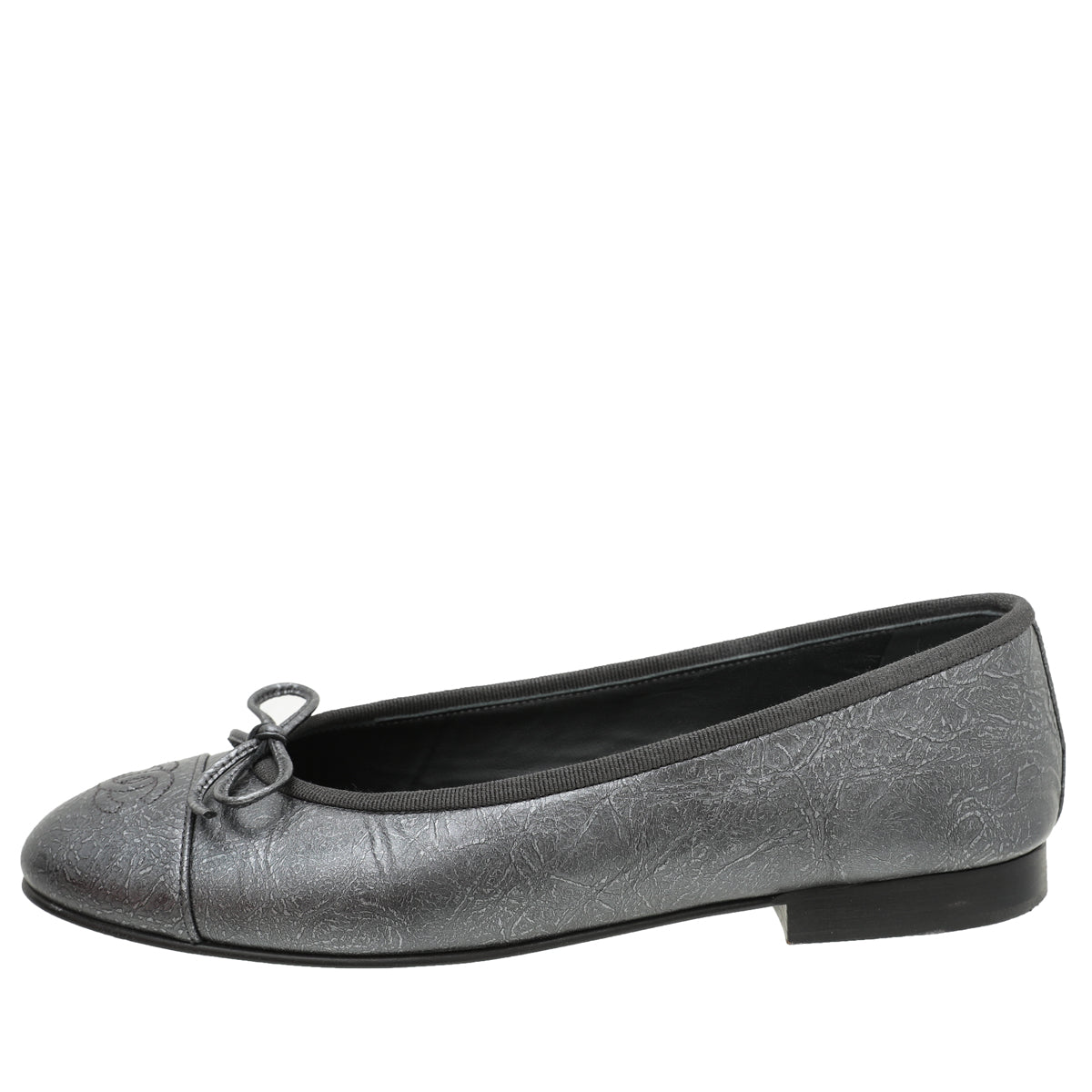 Chanel Metallic Grey Crackled Ballet Flats 37-Chanel-THE CLOSET