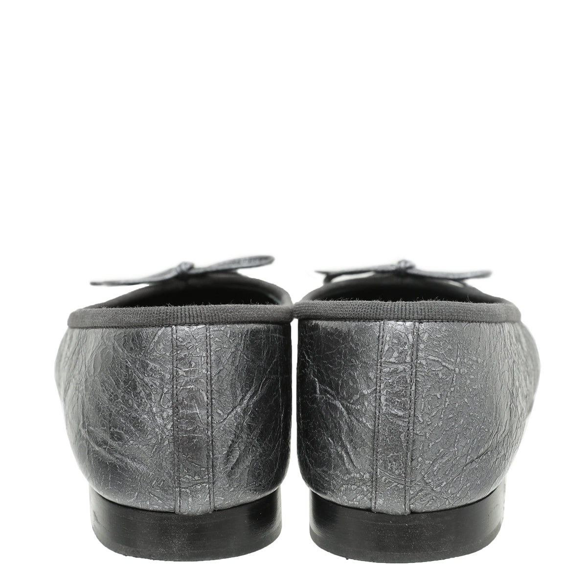 Chanel Metallic Grey Crackled Ballet Flats 37-Chanel-THE CLOSET