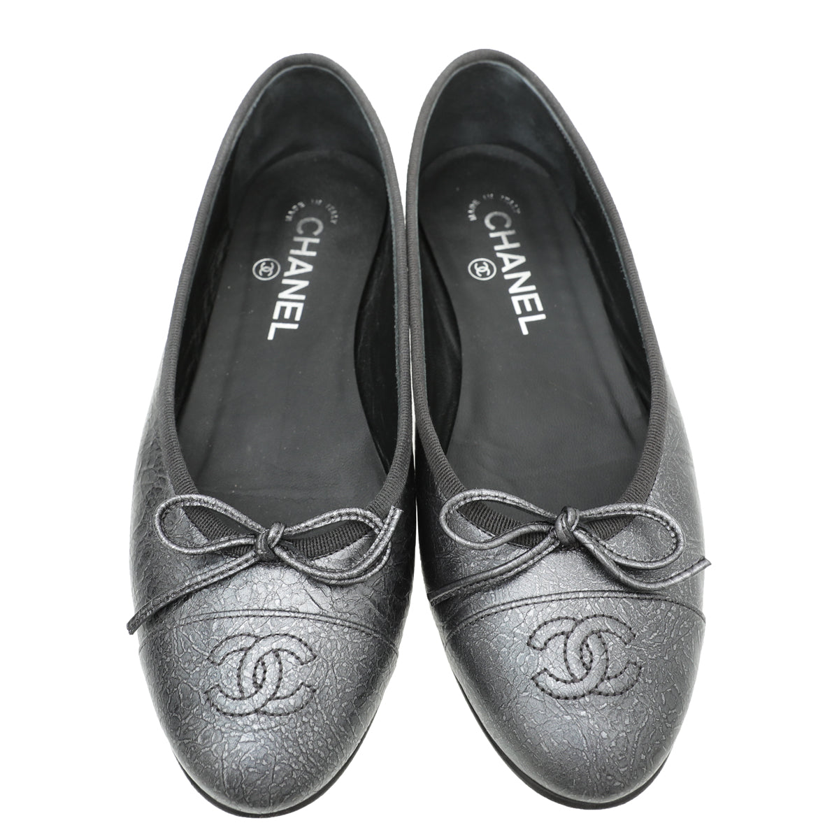 Chanel Metallic Grey Crackled Ballet Flats 37-Chanel-THE CLOSET