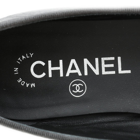 Chanel Metallic Grey Crackled Ballet Flats 37