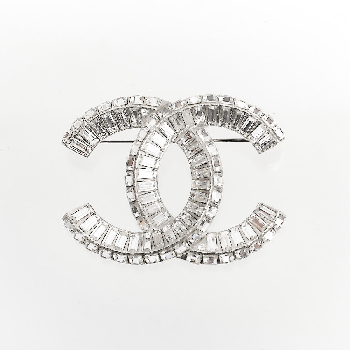 Chanel Silver Crystal Baguette CC Brooch