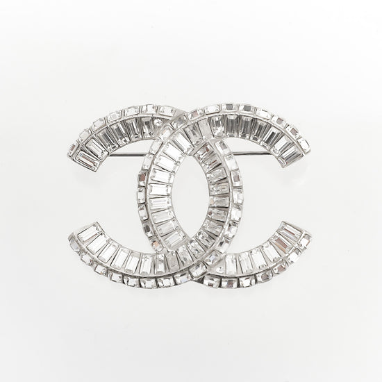 Chanel Brand New Classic Silver CC Crystal XL Brooch