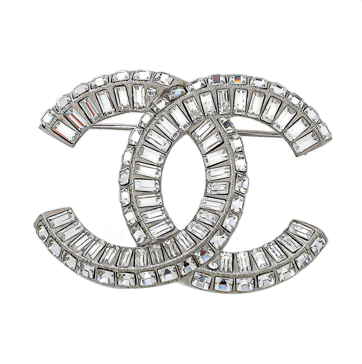 Chanel Silvertone Crystal Baguette CC Brooch-Chanel-THE CLOSET