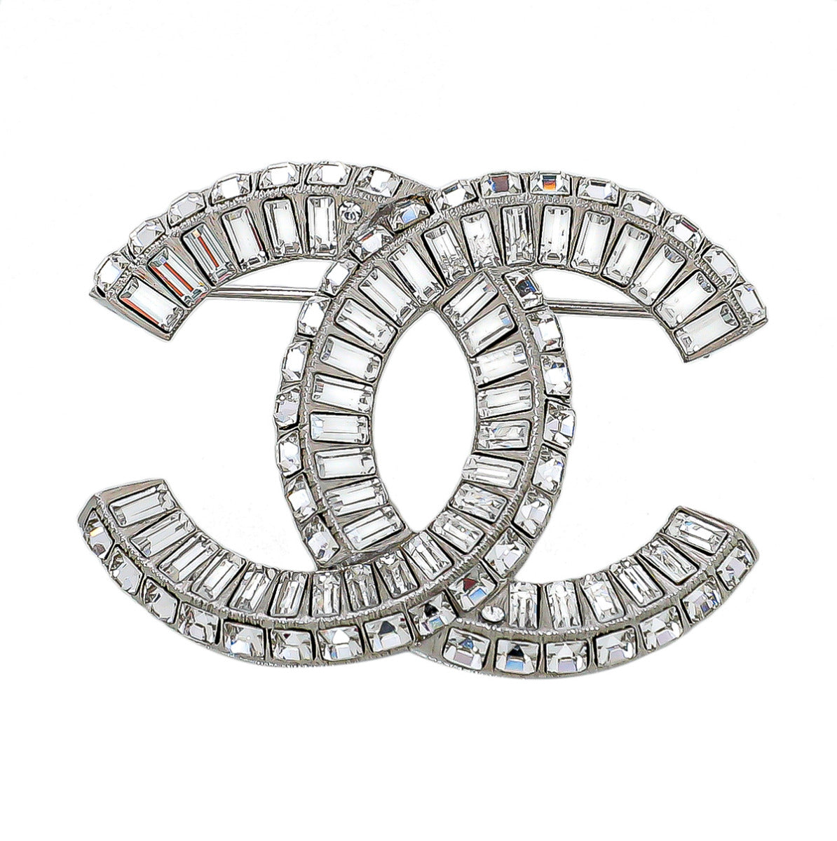Chanel Silvertone Crystal Baguette CC Brooch