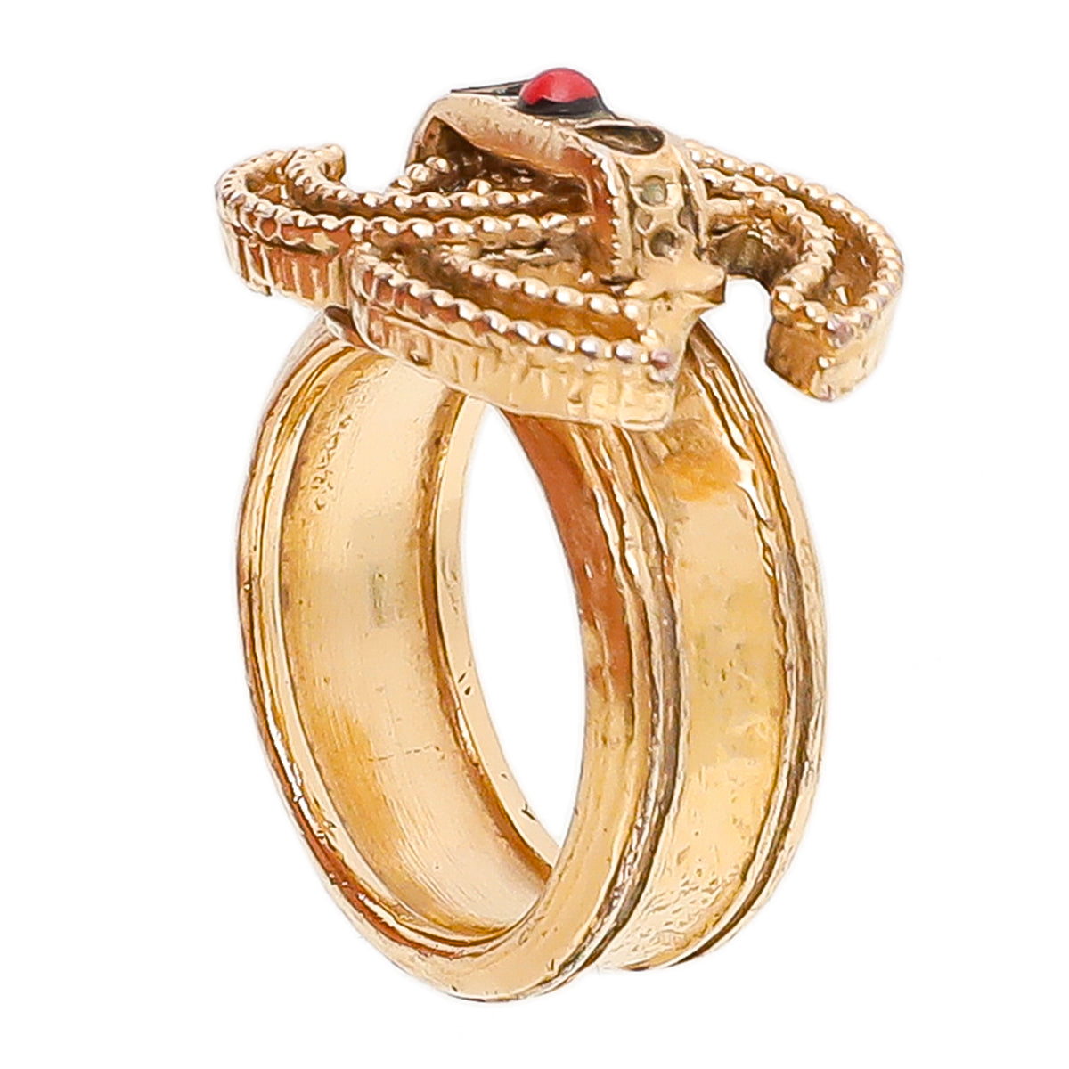 Chanel Gold Cut Out CC W- Enamel Ring