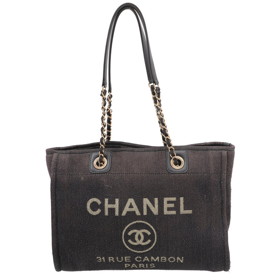Chanel Black Gold Deauville Metallic Fabric Small Bag