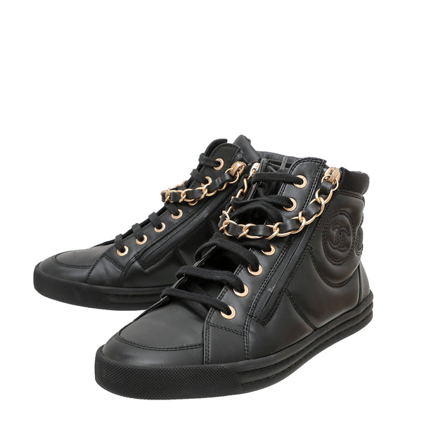 Black high top chanel sneakers hot sale