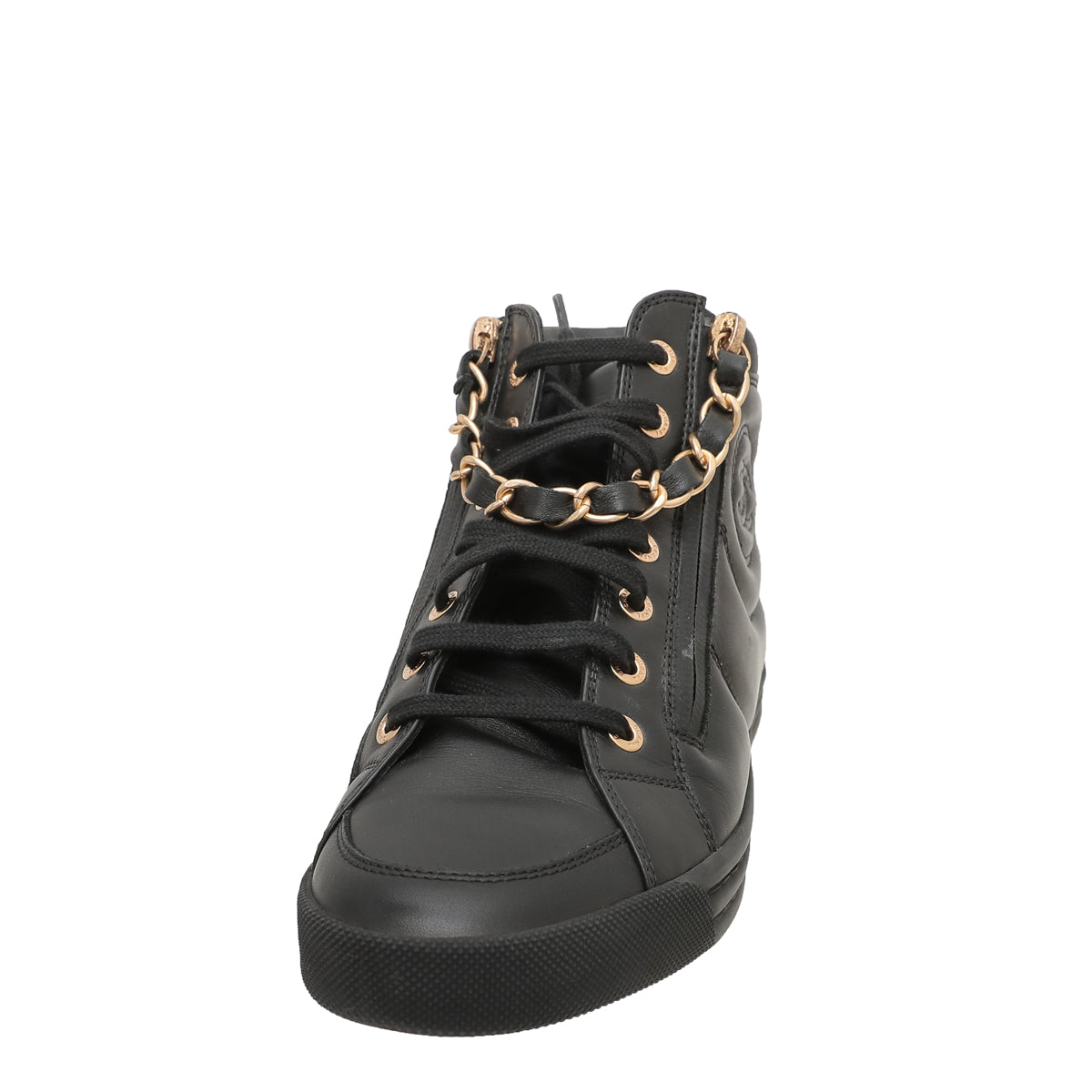 Chanel Black Double Zip Chain Detail High Top Sneakers 36-Chanel-THE CLOSET