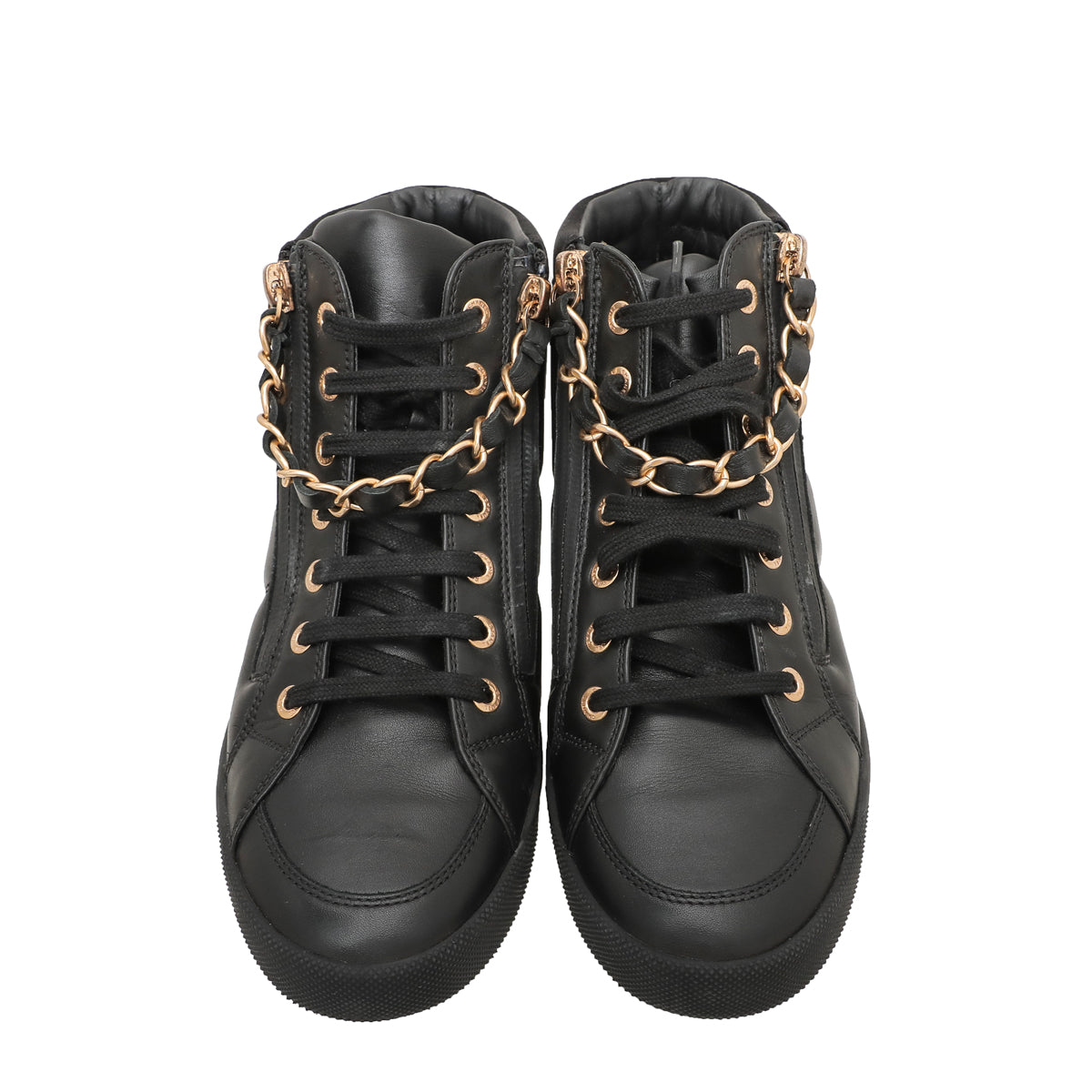 Chanel Black Double Zip Chain Detail High Top Sneakers 36 – The Closet