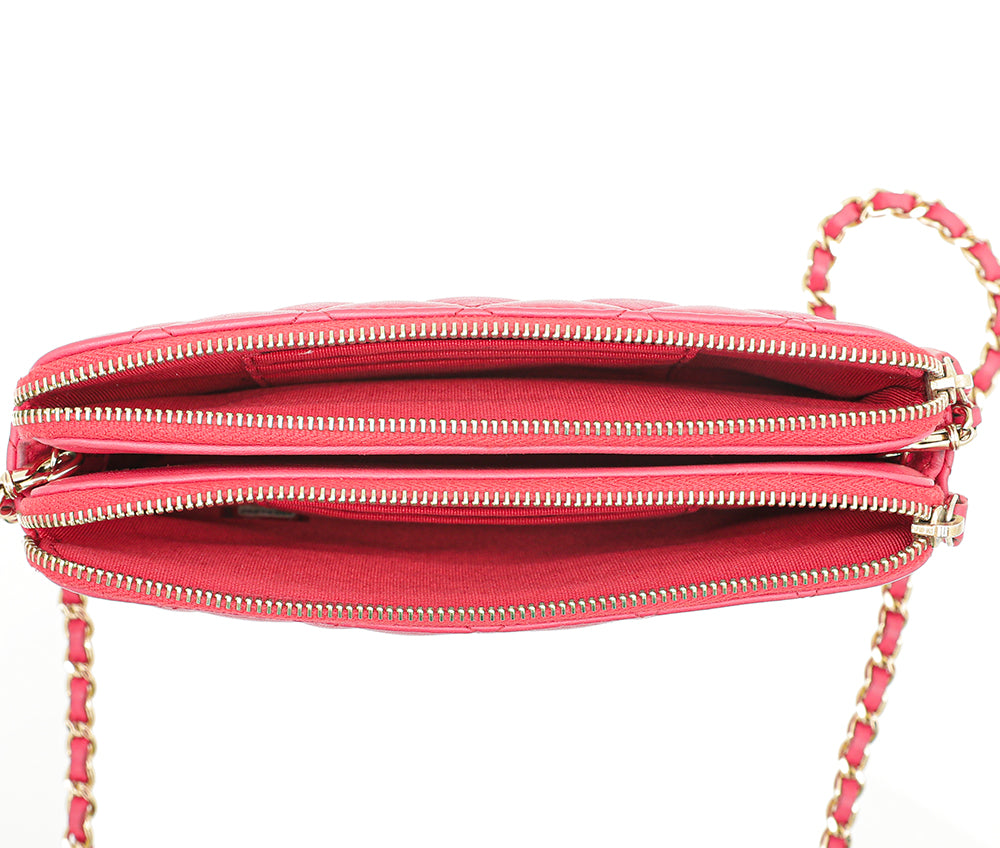 Chanel Pink Double Zip Wallet On Chain-Chanel-THE CLOSET