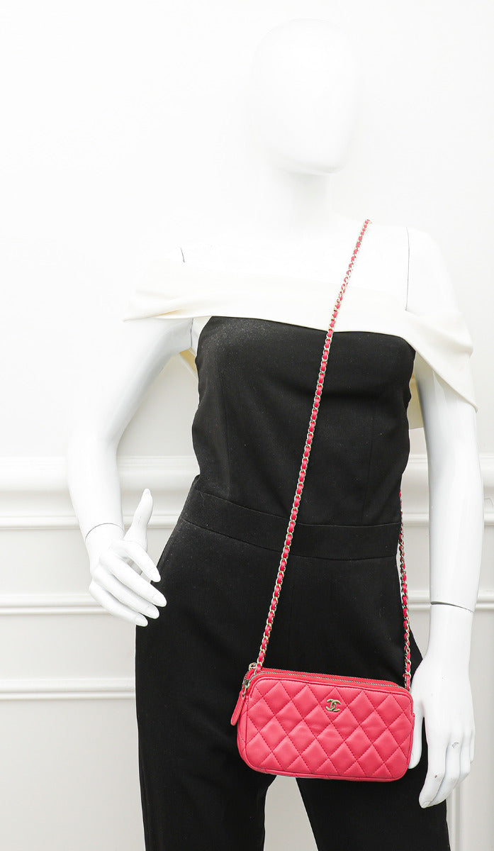 Chanel Pink Double Zip Wallet On Chain-Chanel-THE CLOSET