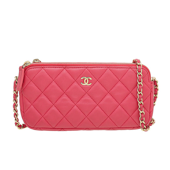 Chanel Pink Double Zip Wallet On Chain