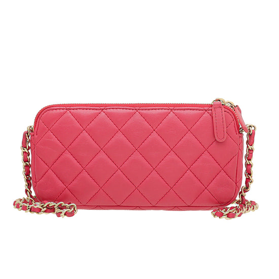 Chanel Pink Double Zip Wallet On Chain
