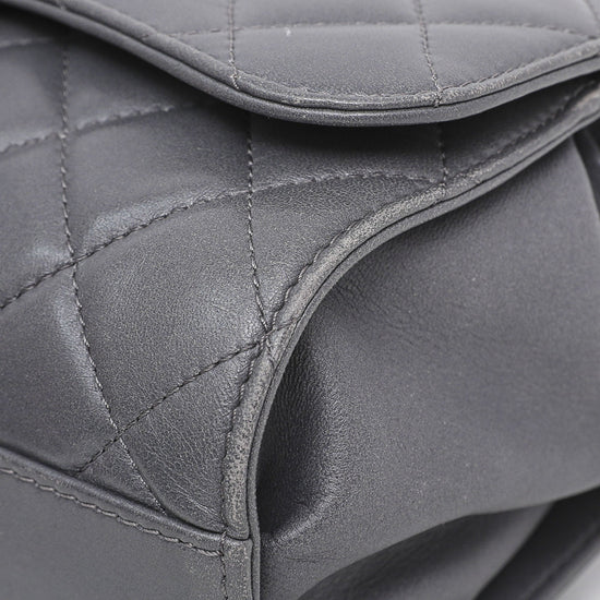 Chanel Gray Drawstring Shopping Flap Bag