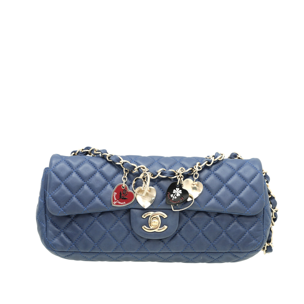 Chanel Blue East West Valentine Charms Flap Bag