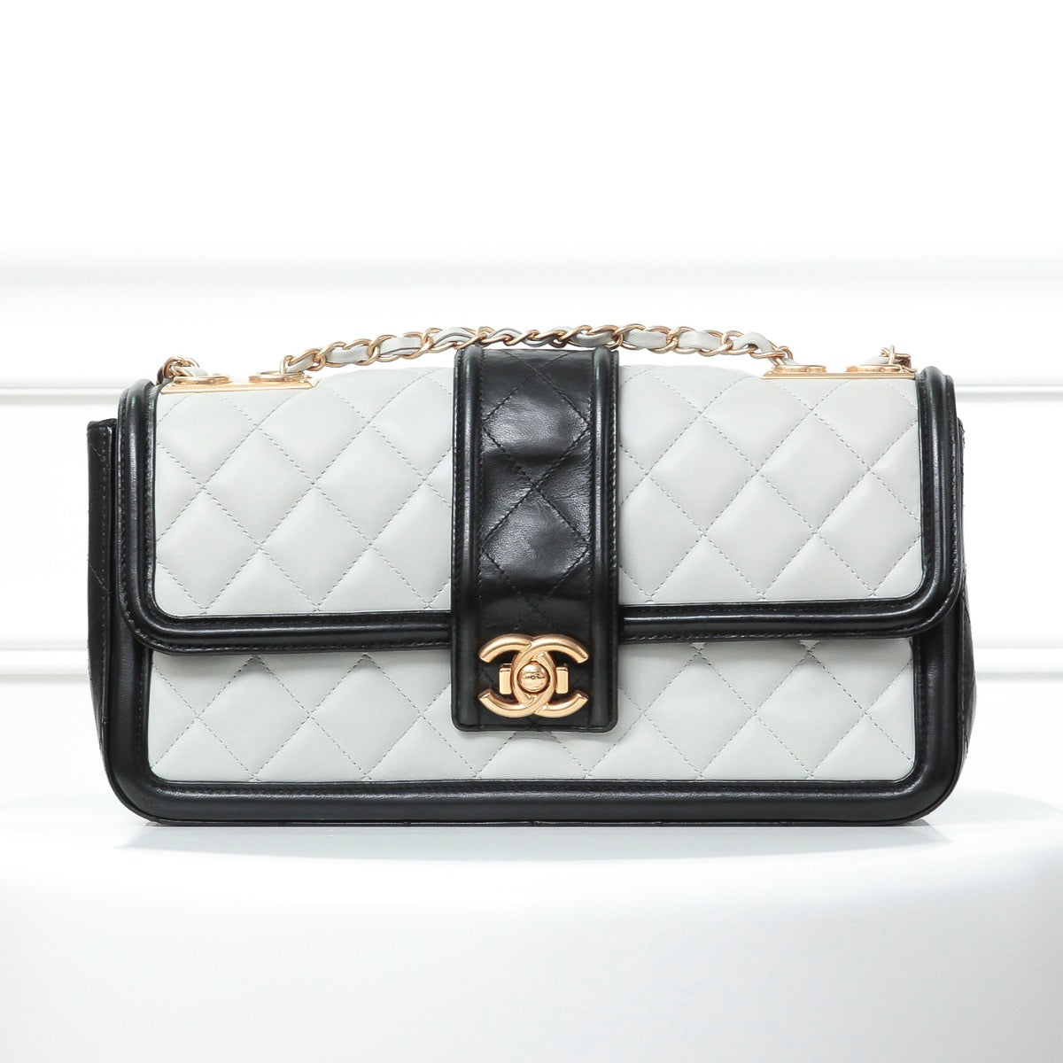 Chanel Light Gray -Black Elegant CC Flap Medium-Chanel-THE CLOSET