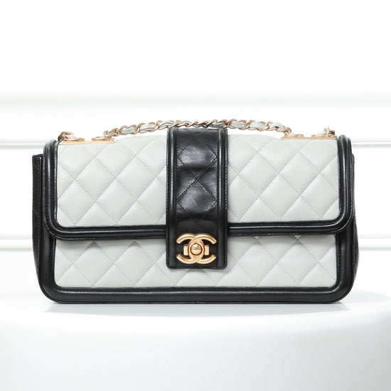 Chanel Light Gray -Black Elegant CC Flap Medium