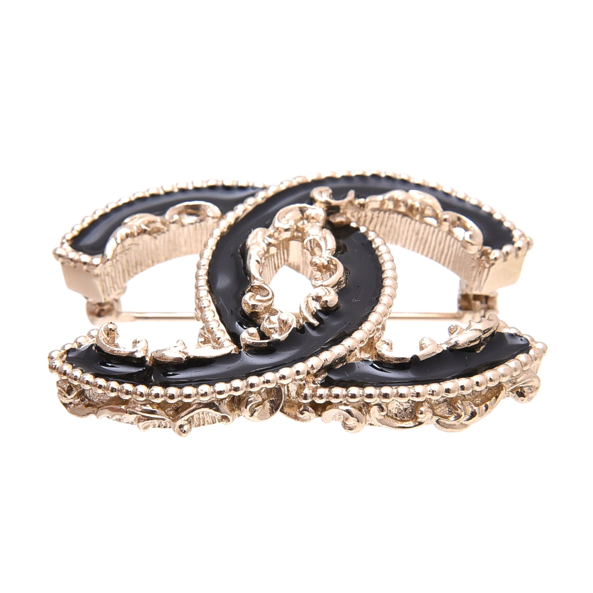 Chanel Black Enamel CC Baroque Brooch-Chanel-THE CLOSET