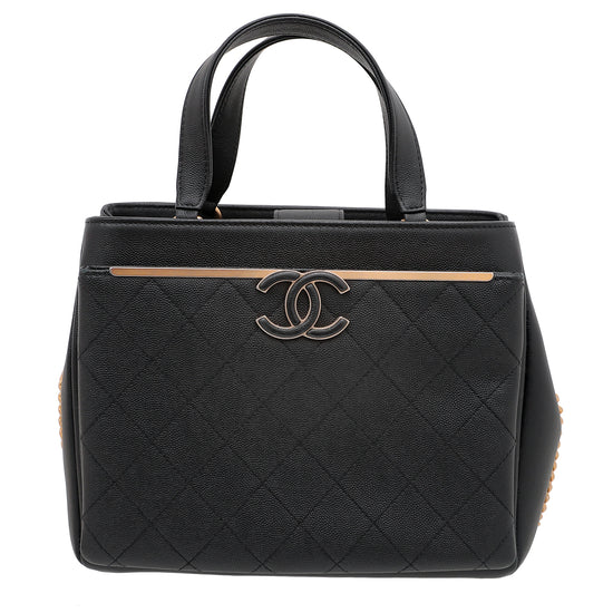 Chanel Black Enamel CC Shopping Tote Bag