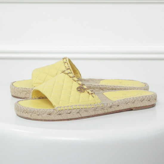 Chanel Yellow Espadrille Slide Flat Sandals 38