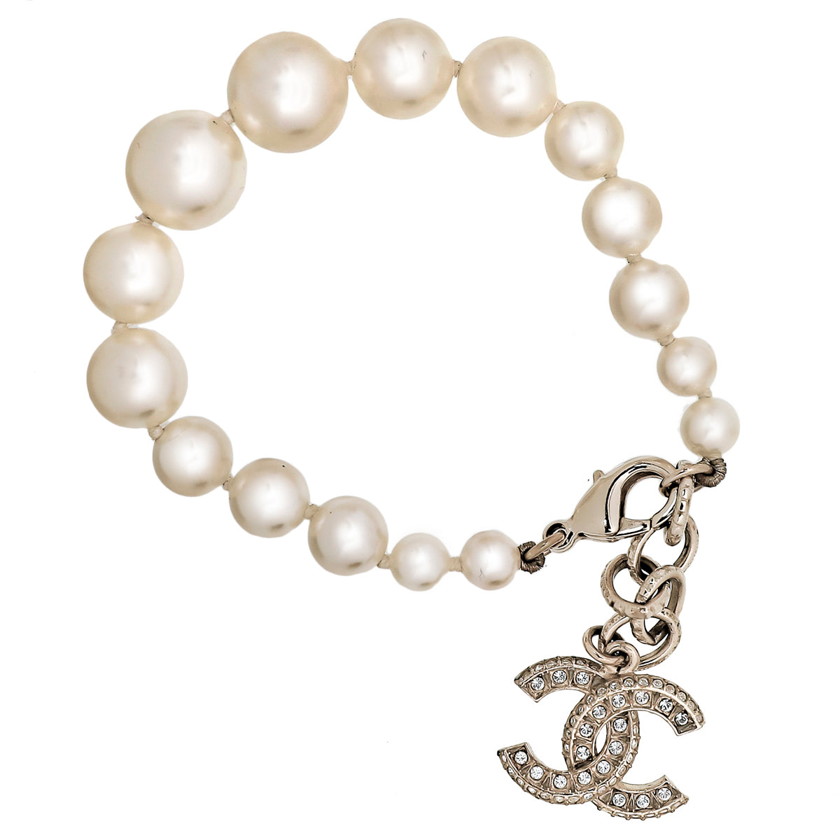 Chanel White Faux Pearl CC Rhinestones Bracelet