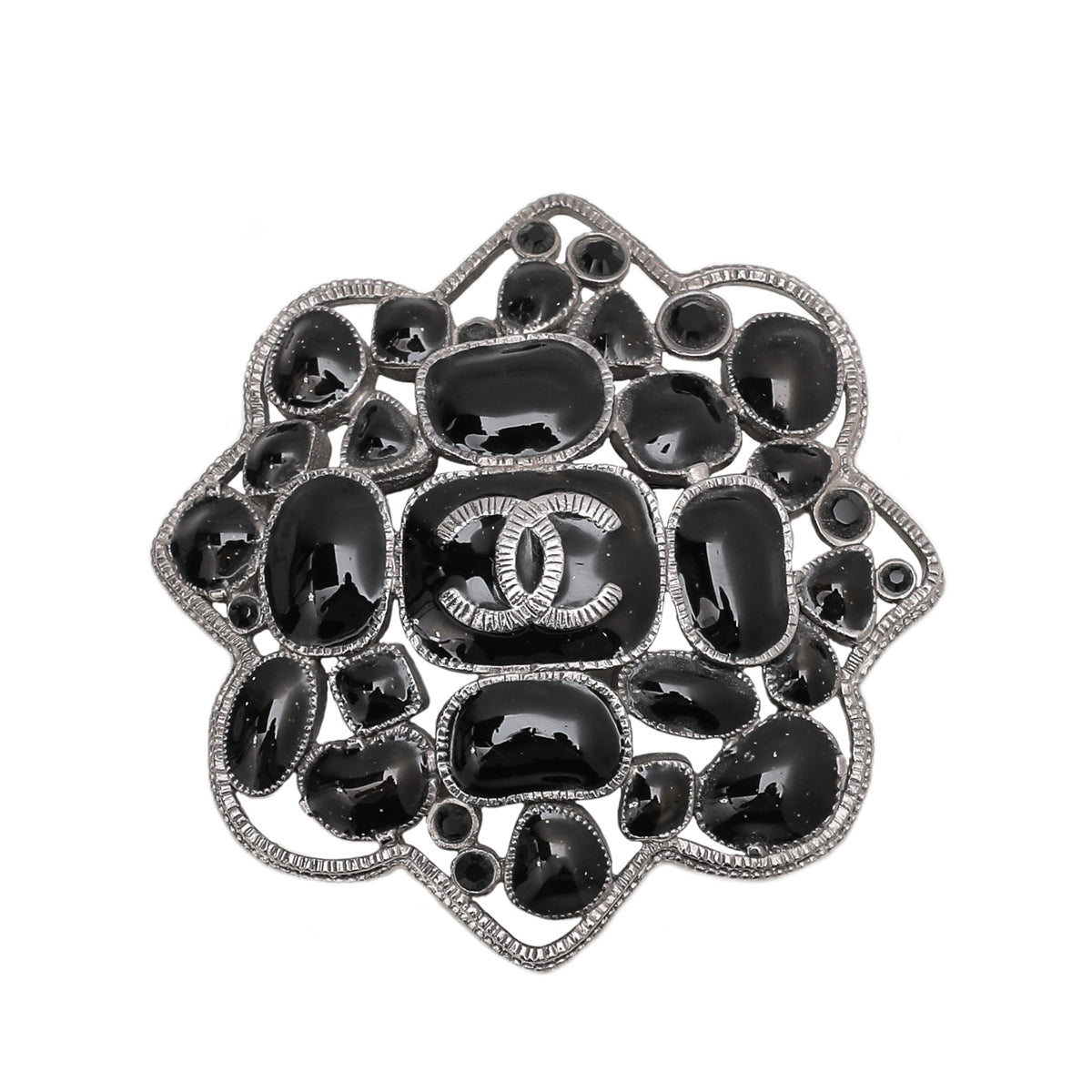 Chanel Black CC Gripoix Ruthenium Brooch-Chanel-THE CLOSET