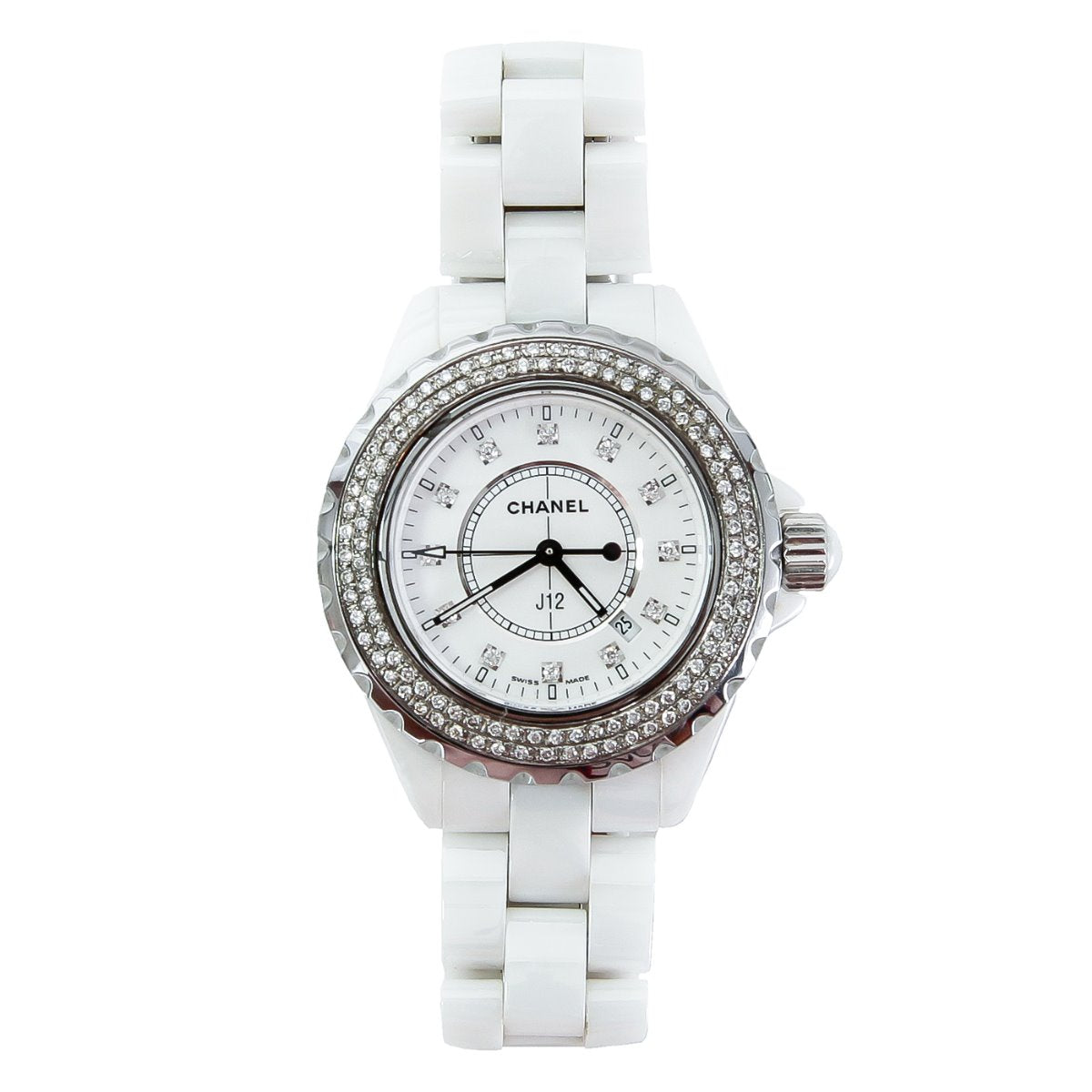 Chanel White Ceramic Diamond J12 Watch-Chanel-THE CLOSET