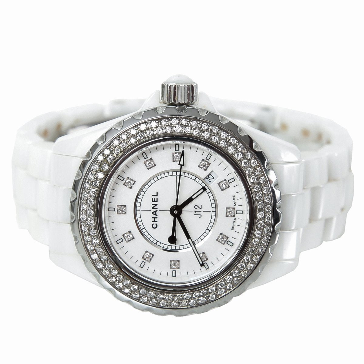 Chanel White Ceramic Diamond J12 Watch-Chanel-THE CLOSET