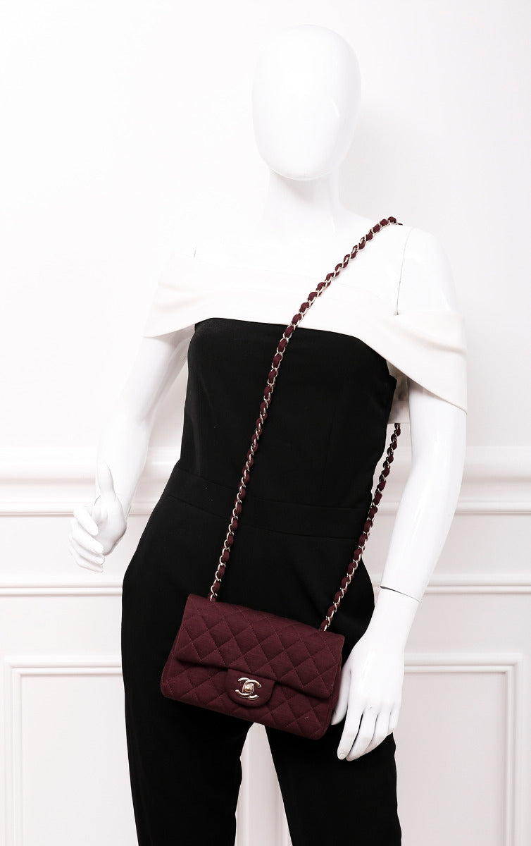 Chanel Maroon Jersey Classic Flap Bag