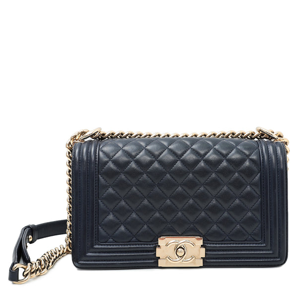 Chanel le boy navy blue sales