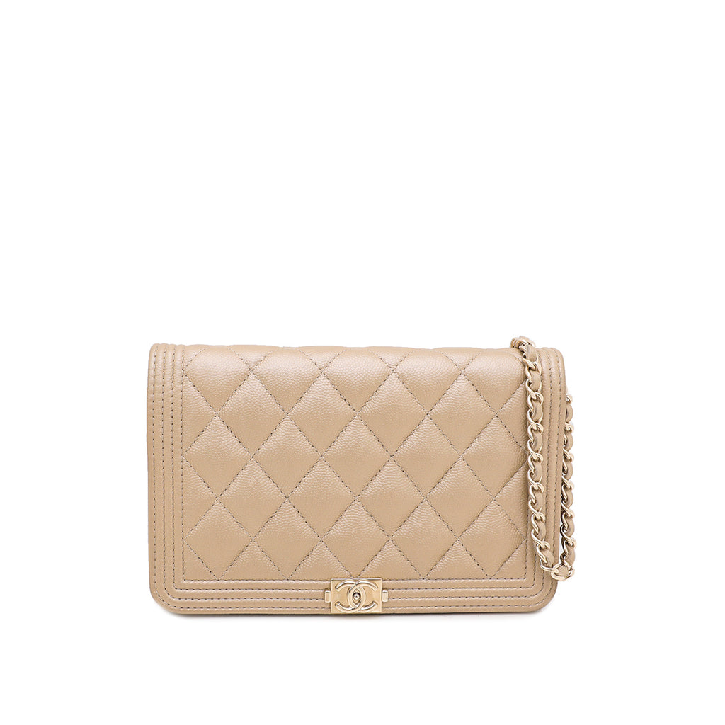 Chanel Metallic Champagne Le Boy Wallet On Chain THE CLOSET