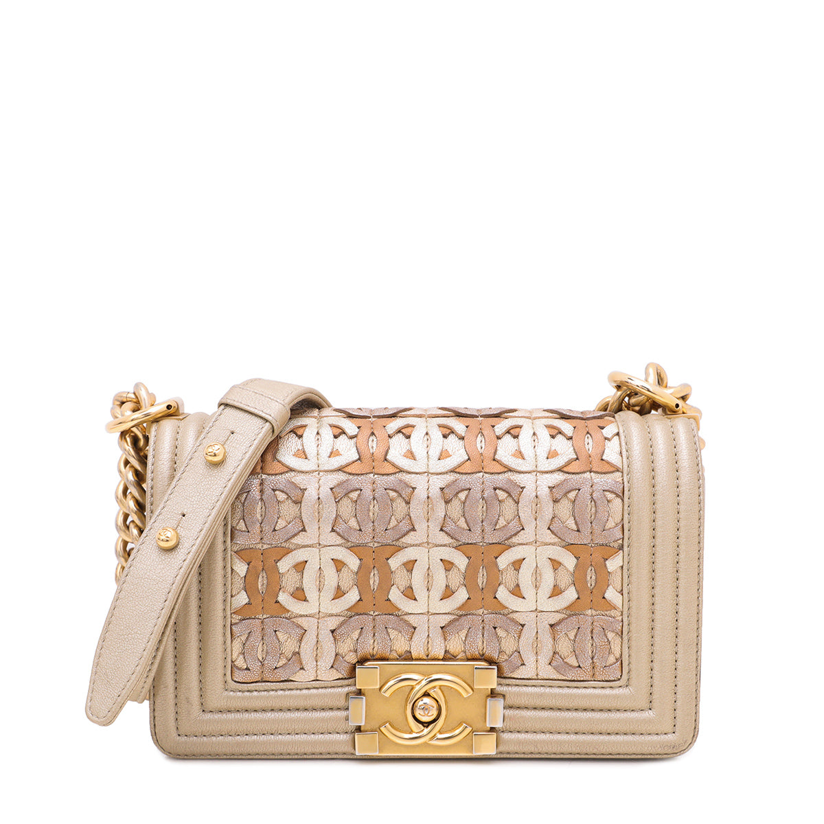 Chanel Champagne Le Boy Runway Gold Metallic CC Embellished Small Bag-Chanel-THE CLOSET