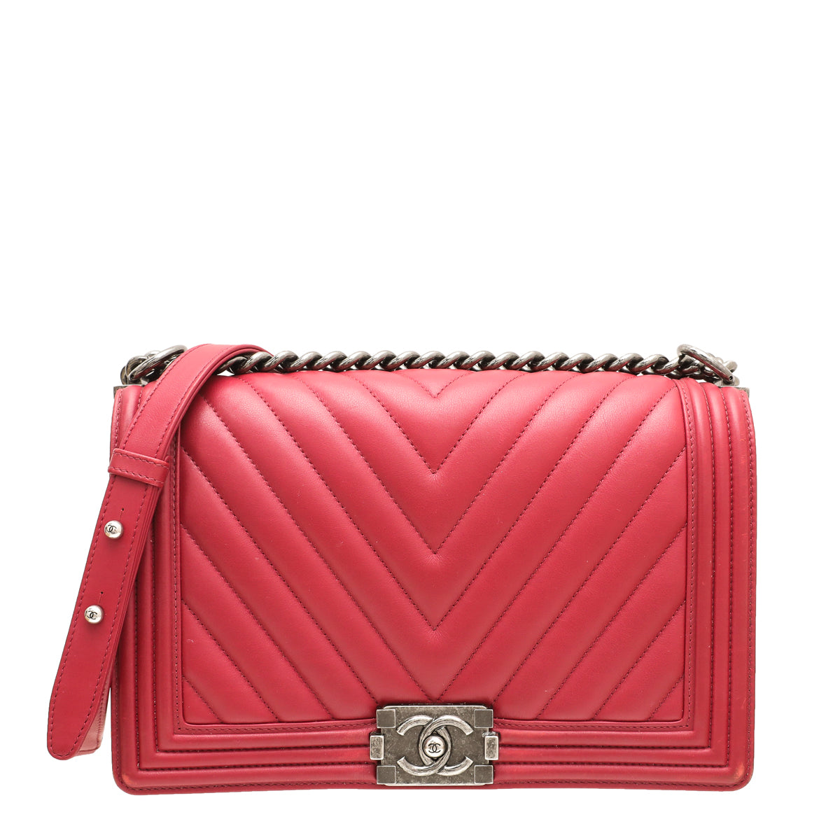 Chanel Red Le Boy Chevron Flap Medium Bag-Chanel-THE CLOSET