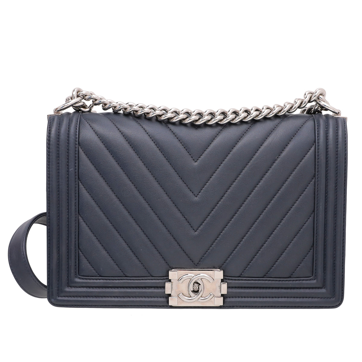Chanel Navy Blue Le Boy Chevron New Medium Bag-Chanel-THE CLOSET