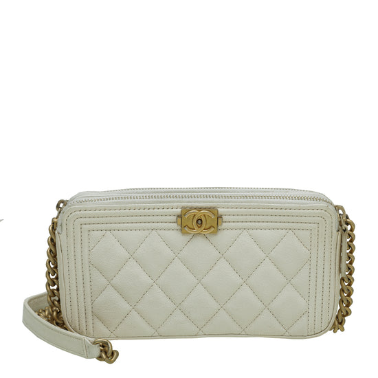 Chanel White Le Boy Double Zip Around Wallet On Chain – The Closet