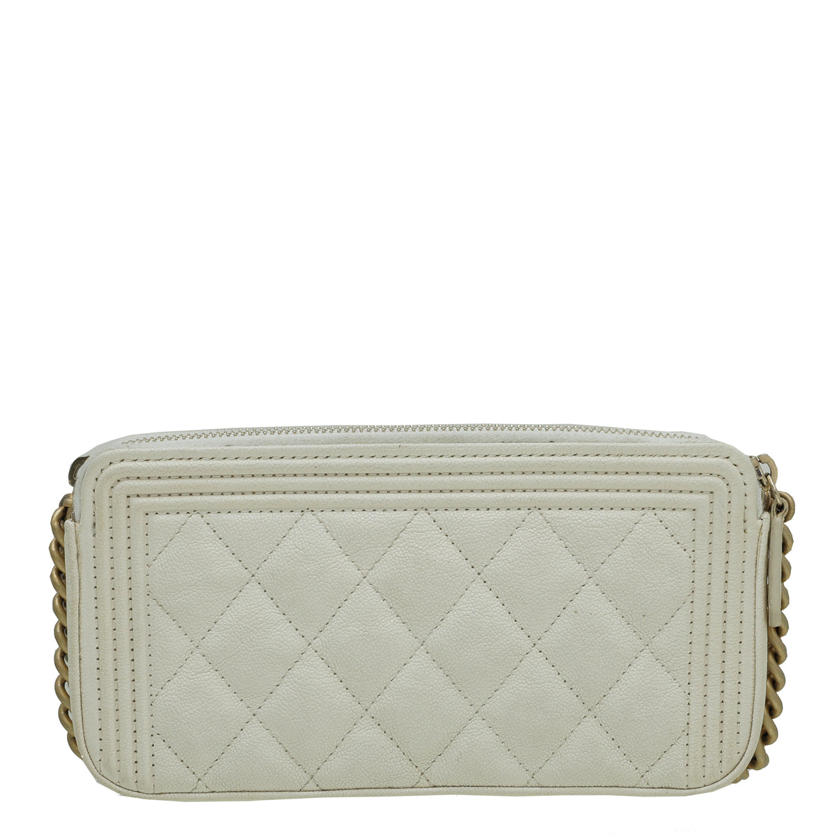 Chanel White Le Boy Double Zip Around Wallet On Chain