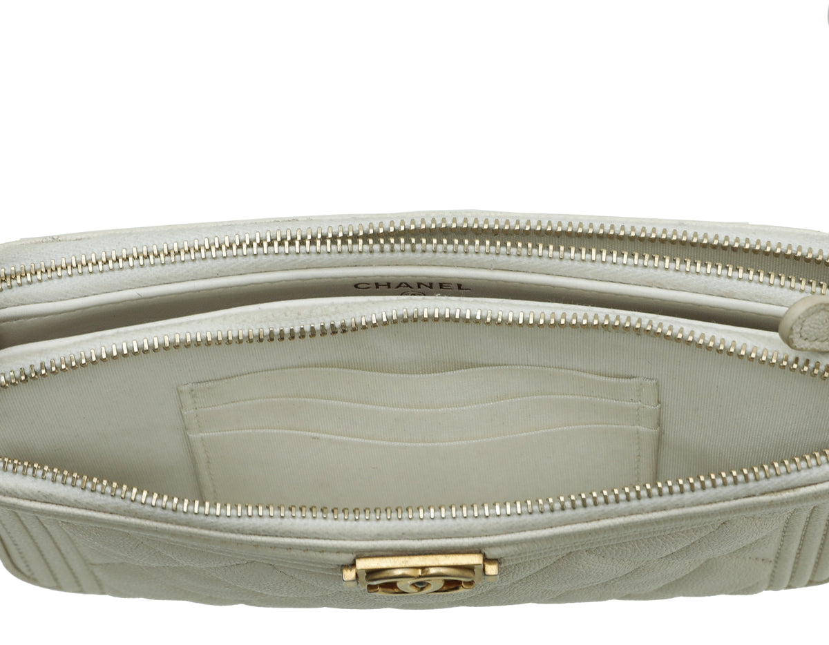 Chanel White Le Boy Double Zip Around Wallet On Chain-Chanel-THE CLOSET