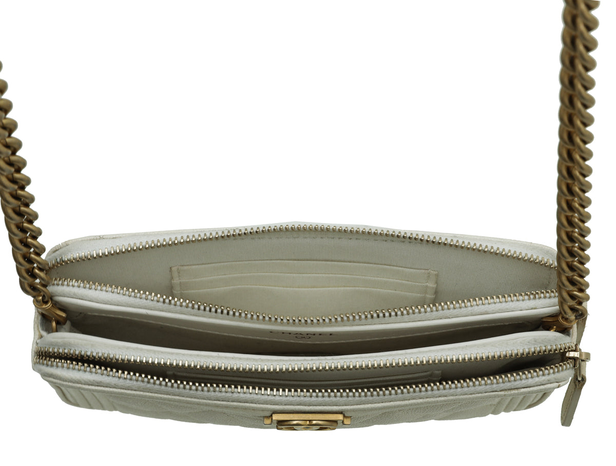 Chanel White Le Boy Double Zip Around Wallet On Chain-Chanel-THE CLOSET