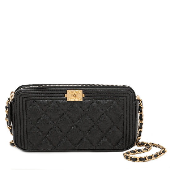 Chanel Black Le Boy Double Zip Around Wallet On Chain Caviar – The Closet
