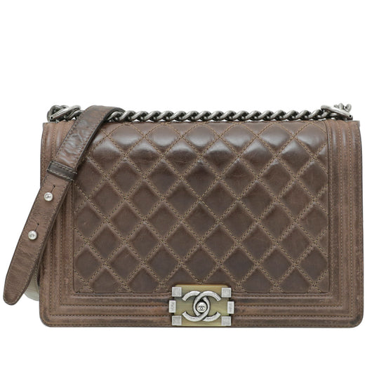 Chanel Khaki Le Boy Fade Enamel Hardware Medium Bag