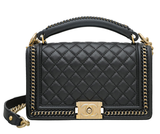 Chanel Black Le Boy Handle Chain Medium Bag
