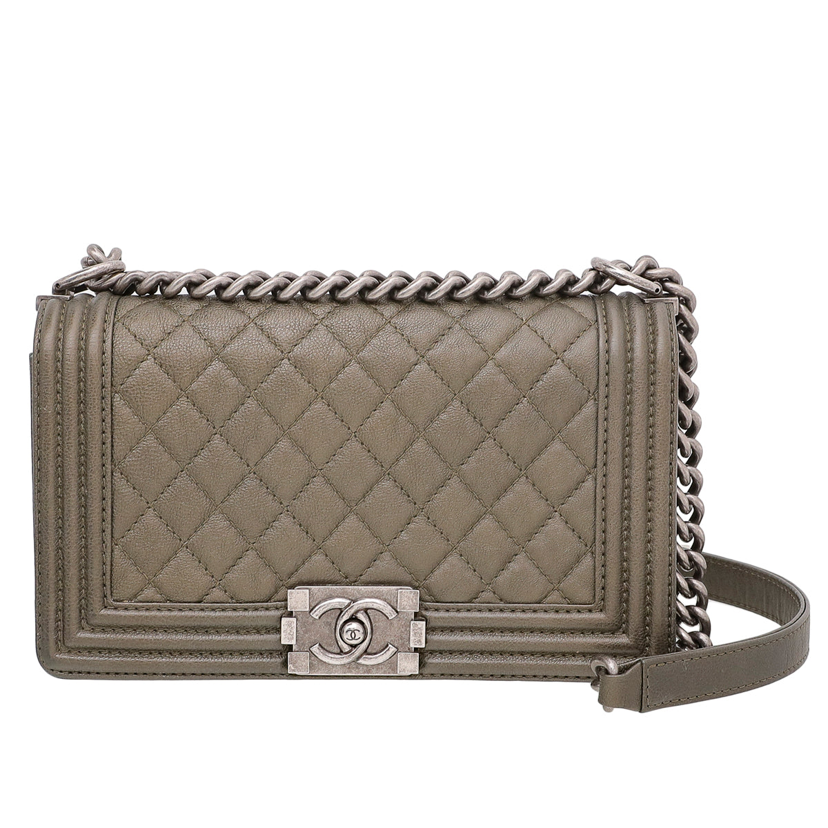 Chanel Olive Green Goatskin Le Boy Medium Bag-Chanel-THE CLOSET