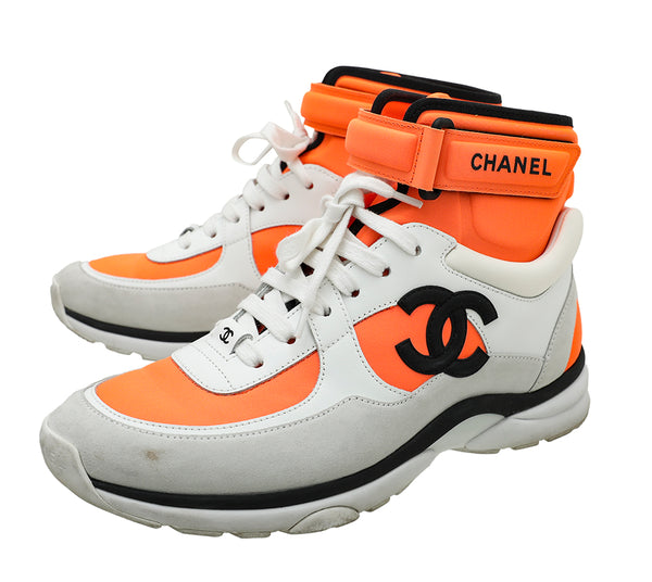 Chanel Tricolor Neoprene High Top CC Sneakers 38 THE CLOSET