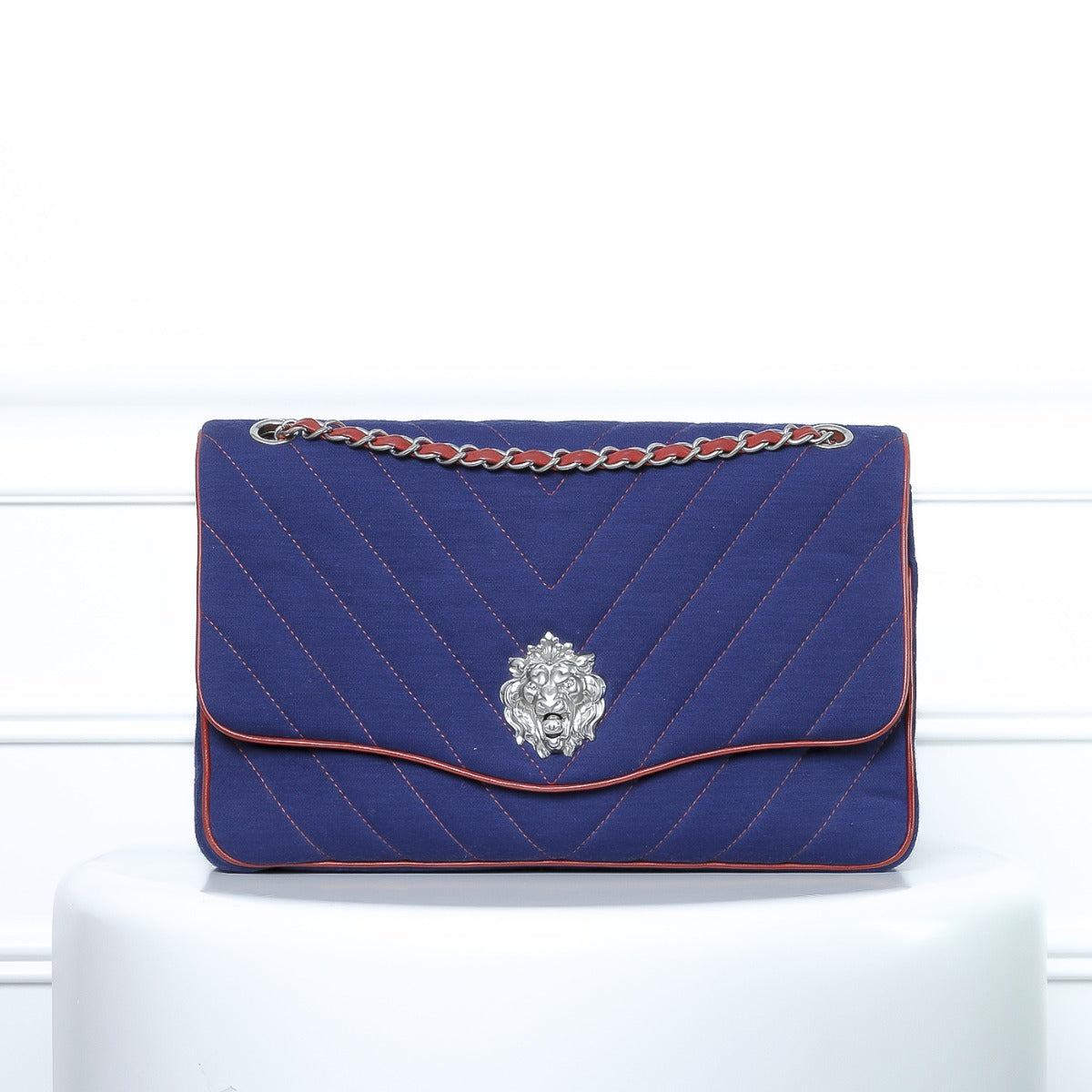 Chanel Blue-Red Lion’s Head Jumbo Flap-Chanel-THE CLOSET