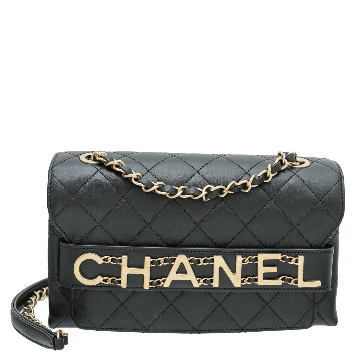 Chanel Black Logo Enchained Flap Medium Bag